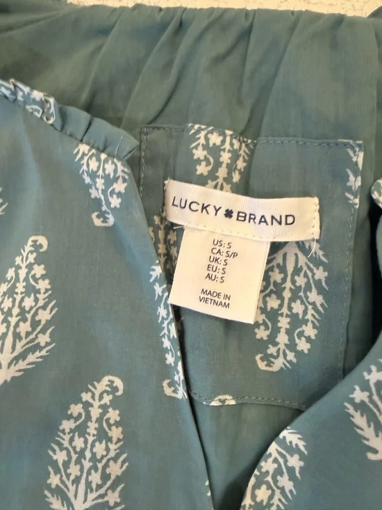 Lucky Brand Blue White Floral Tiered A-Line Dress 3/4 Sleeve S - Picture 3 of 9